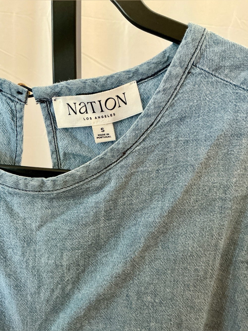 Nation LTD Cecily Blue Chambray Puff Sleeve Organic Cotton Top S - Picture 2 of 14
